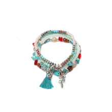 Ensemble de bracelet multicouche bohème ensemble de bracelet pendentif feuille de pierre turquoise pour dames